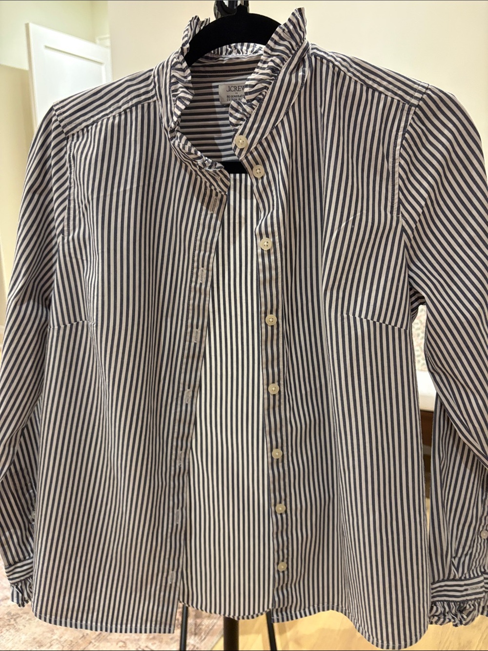 J. Crew Navy and White Vertical Stripe Button-Front Shirt